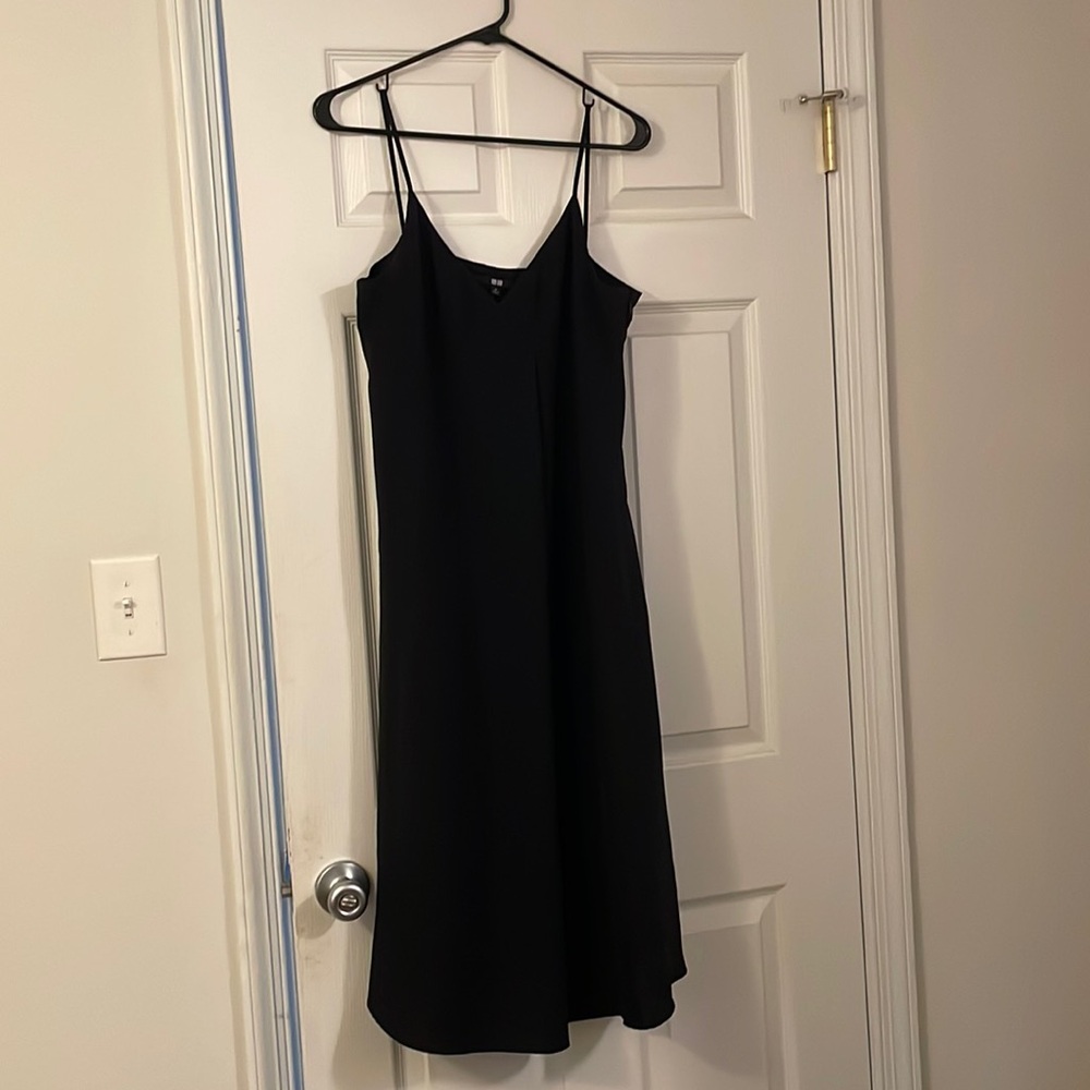 Uniqlo black spaghetti strap dress, size Medium. Partial zip on side for chest.